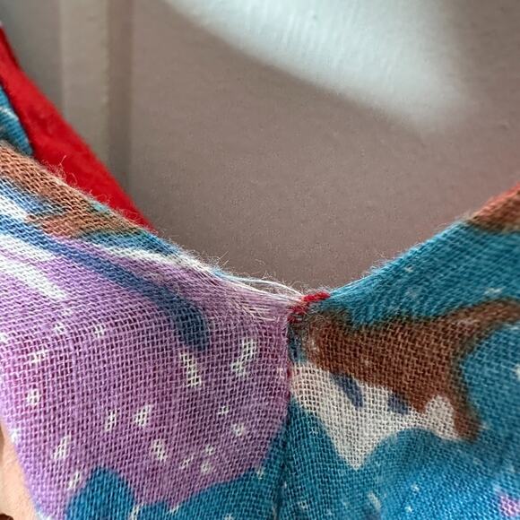 Caroline Constas Dress Large Red Floral Print Cotton Midi V Neck Smock Back - Picture 11 of 11